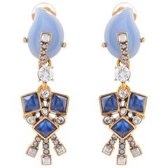 Oscar De la Renta Blue Drop Earrings 5