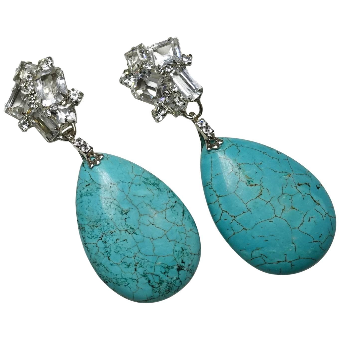 One-of-a-Kind Robert Sorrell Faux Turquoise & Crystal Earrings	 