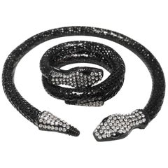 Black Mesh Snake-Serpent Choker Necklace & Bracelet Set