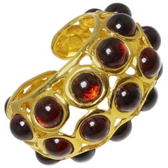 Kenneth Lane Twin Signed Cabochon Red Glass Cuff Bracelet