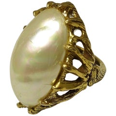 Huge Rare Vintage 1950s Goldette Faux Pearl Ring