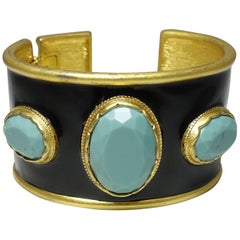 Signed Kenneth Jay Lane Faux Turquoise 
Black Enamel Cuff Bracelet
