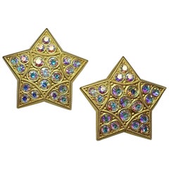 Retro Signed 1960s Kirks Folly Star Clip Earrings