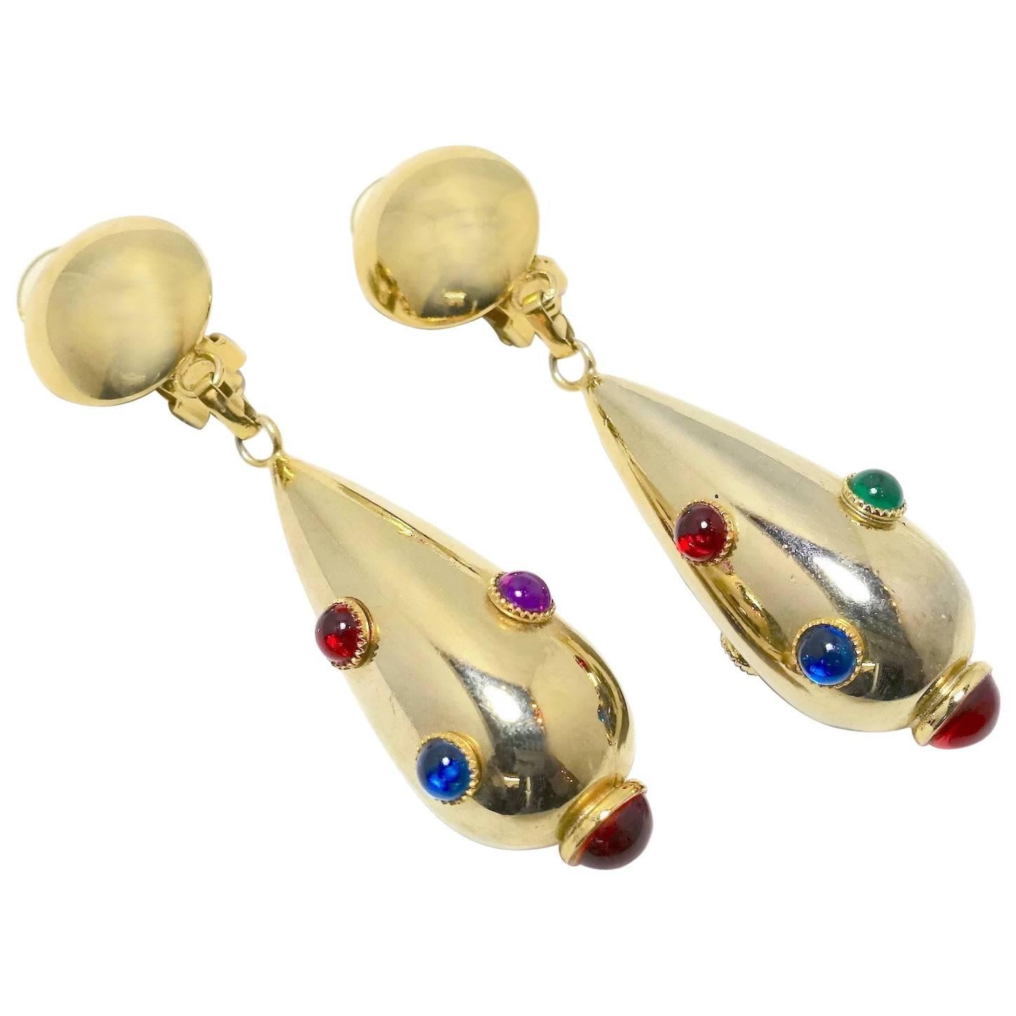 Multi-Color Vintage Drop Earrings, 1970s  For Sale