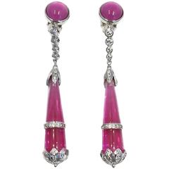 Huge 4” Hot Pink & Crystal Dangling Earrings 4
