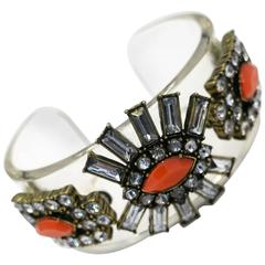 Art Deco Style Vintage Lucite and Faux Coral Cuff Bracelet, 1960s