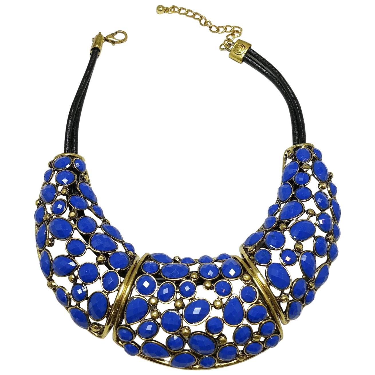 Wow! Cobalt Blue Oscar De La Renta Necklace For Sale