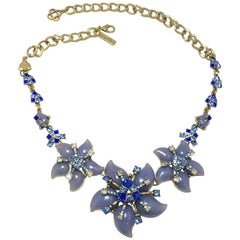 Signed Oscar de la Renta Blue Floral Necklace 10