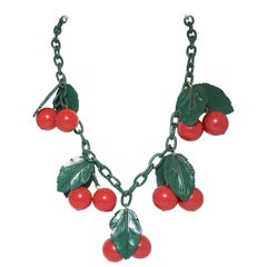Vintage 1960’s Cherries & Leaves Necklace 9