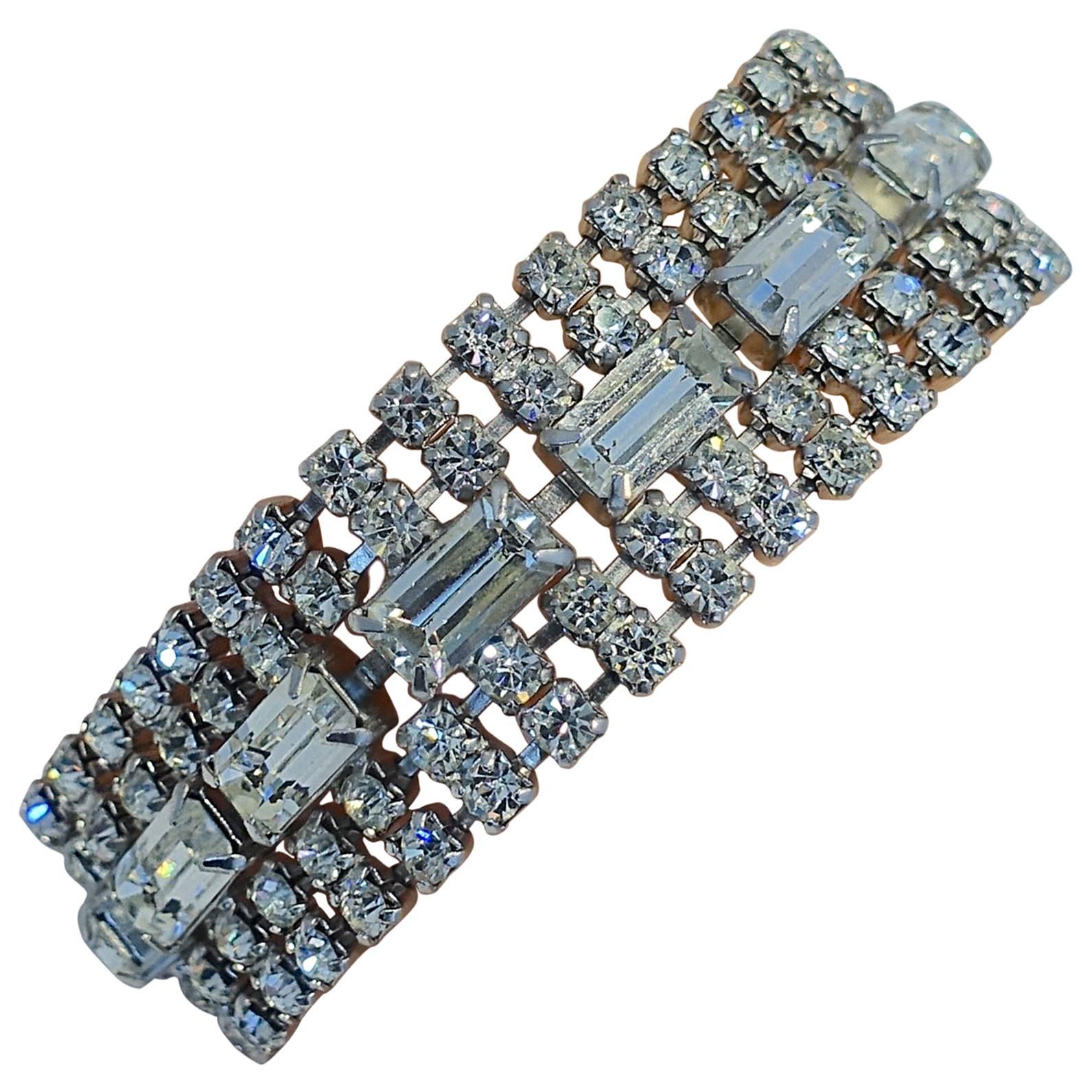 Clear Rhinestone Vintage Bracelet, 1950s 