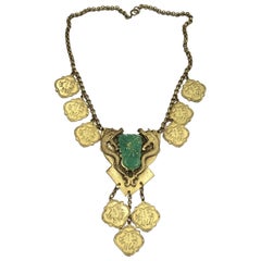Twin Serpents Asian Theme Vintage Drop Necklace
