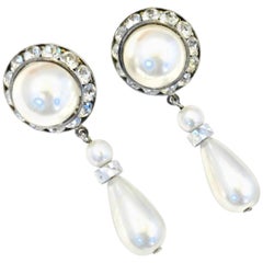 Faux Pearl and Crystals Drop Pierced Earrings