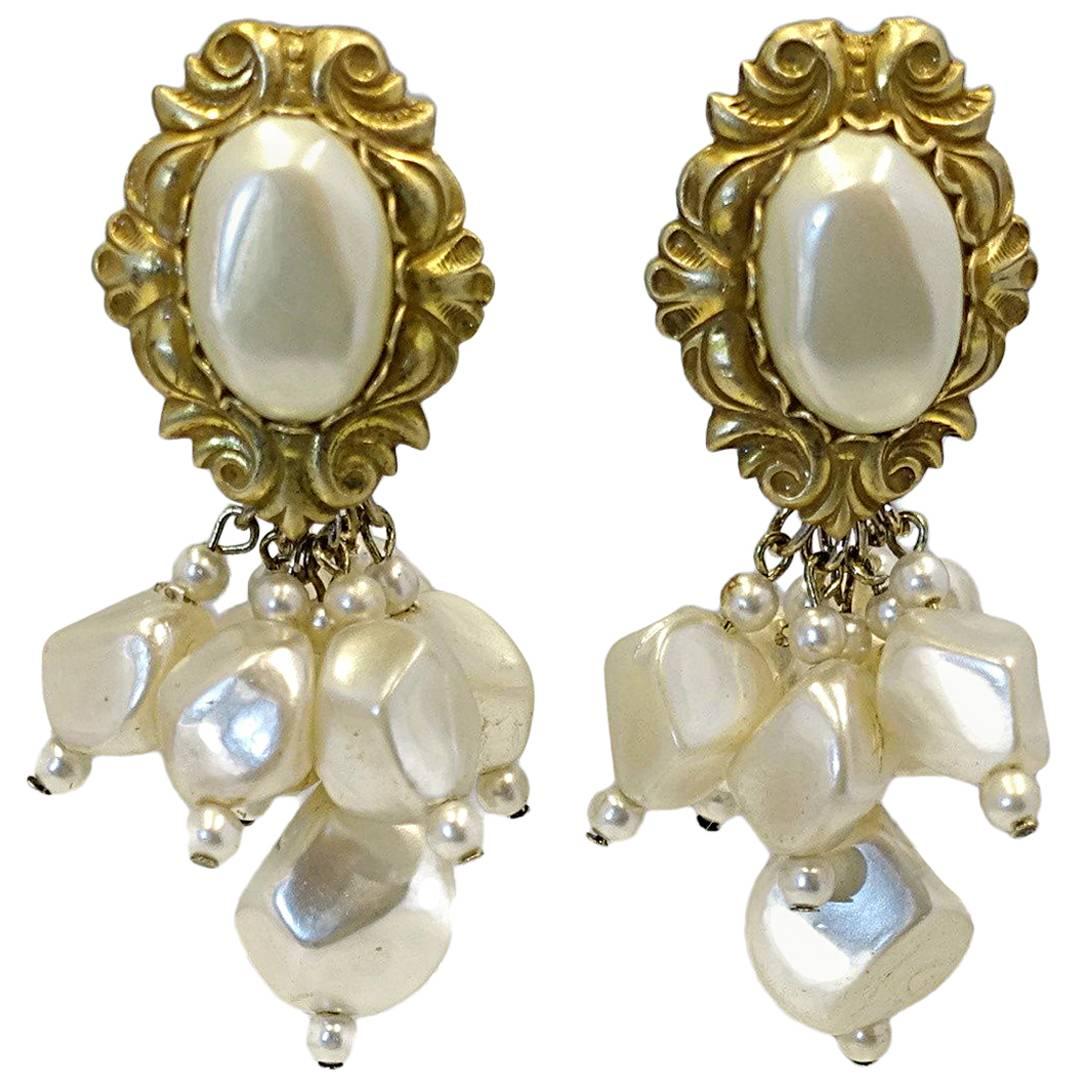 DeMario Vintage Signed Faux Pearl Dangle Earrings, 1950s 