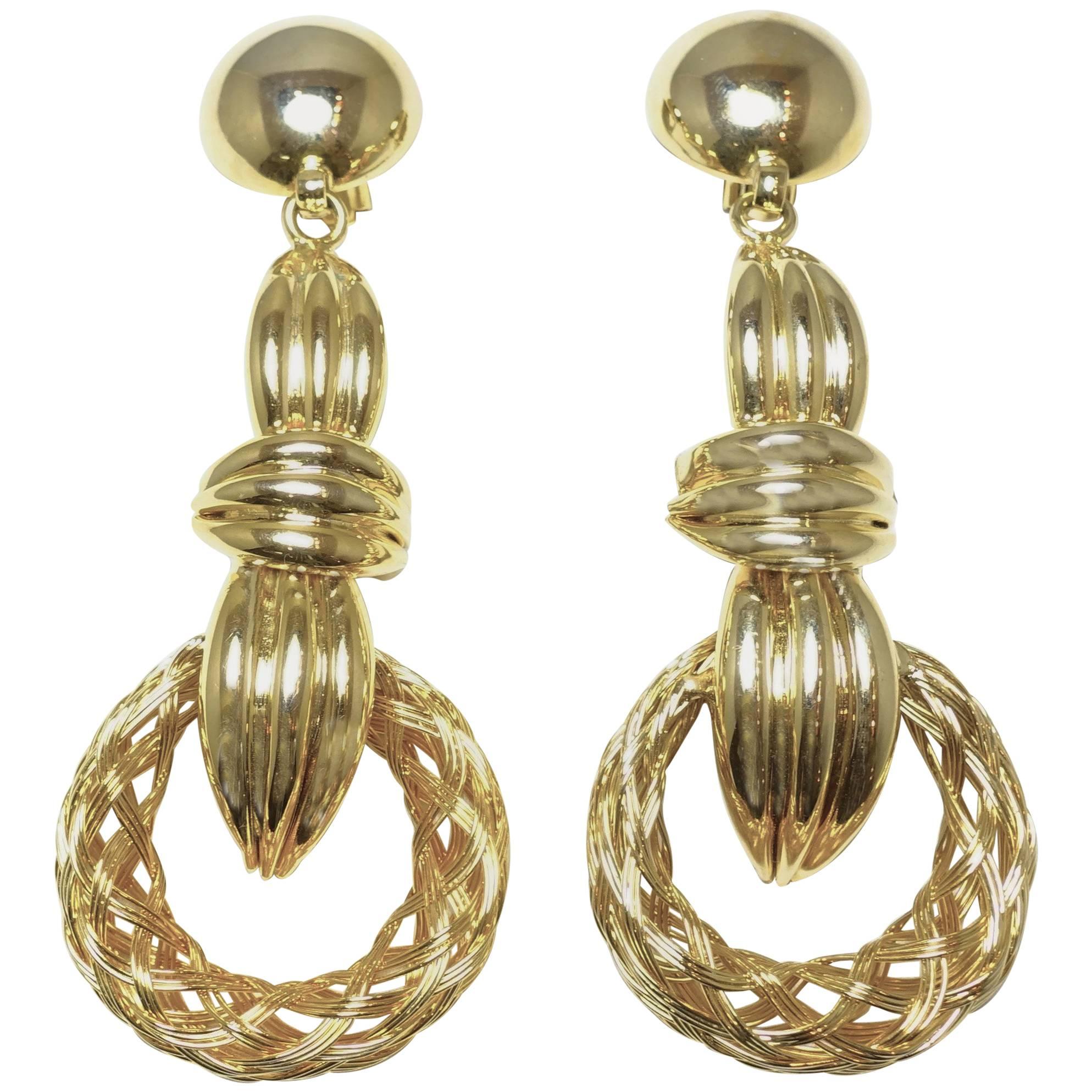 Huge 4-1/2” Vintage 1980s Gold Tone Dangling Earrings