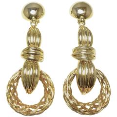 Huge 4-1/2” Vintage 1980s Gold Tone Dangling Earrings
