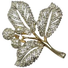 Vintage 1970’s large 3’ x3’ Signed Alua Rhinestone Leaf Brooch