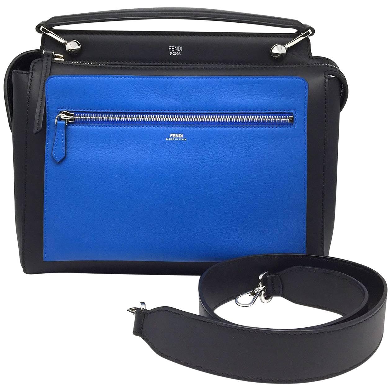 Fendi Dotcom Black Calfskin Leather Satchel Bag For Sale