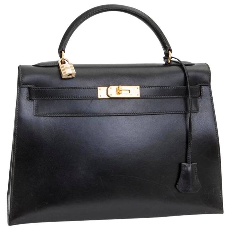 Hermes 'Kelly 32' Black Box Leather Top Handle Bag at 1stDibs | hermes ...