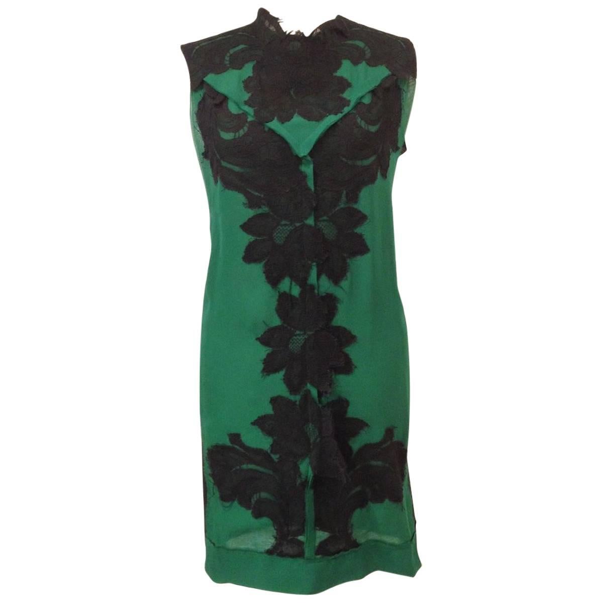 LANVIN Sleeveless Cocktail Dress 'Les 10 ans' in Black and Green Silk Size 36FR For Sale
