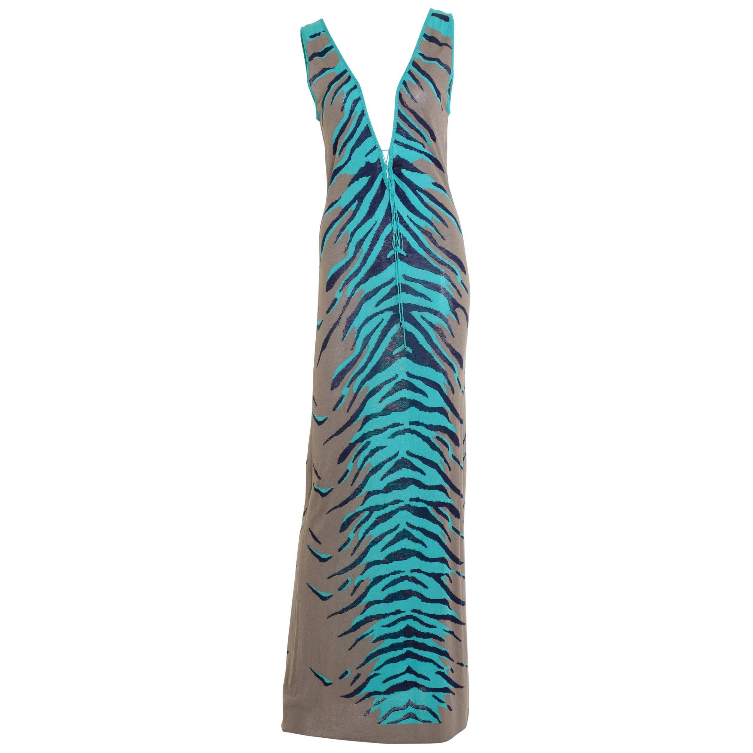 1980s KRIZIA Knitted Zebra Print Long Dress For Sale
