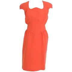 1980s THIERRY MUGLER Orange Pique Cotton Dress