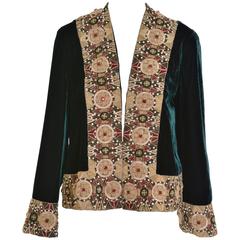 1990s MOSCHINO Couture Green Velvet Embroidery Jacket