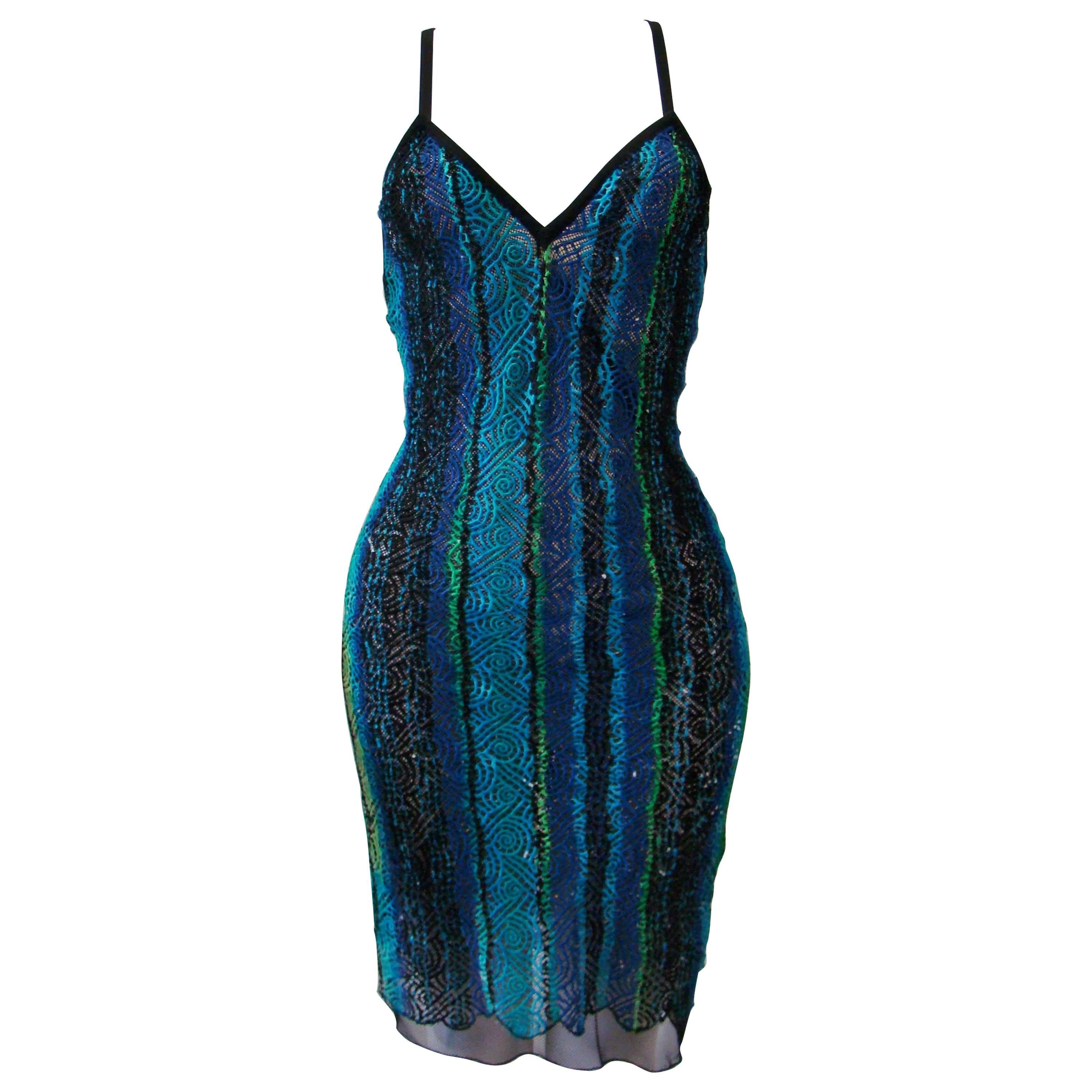 Gianni Versace Couture Multi-Coloured Threaded Dress With Net Spring, 1994 For Sale