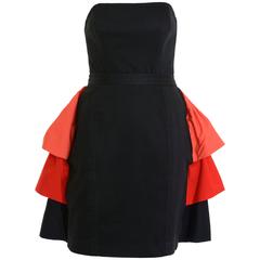 Vintage 1980s YVES SAINT LAURENT Rive Gauche Black and Orange Flounced Suit Skirt