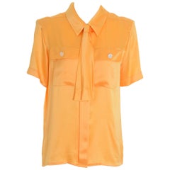 1980s YVES SAINT LAURENT Rive Gauche Golden Yellow Silk Shirt with Necktie