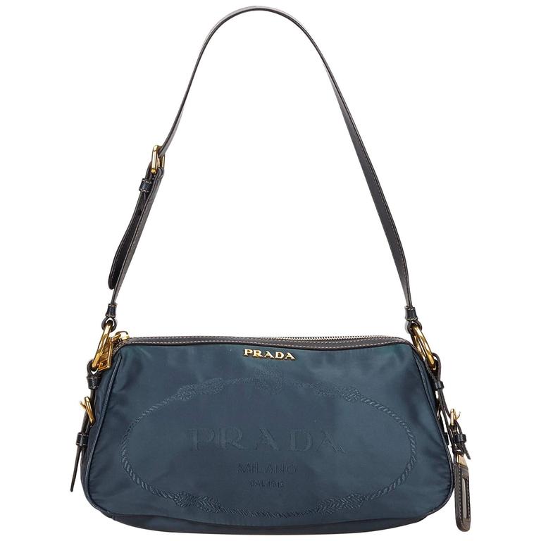 Blue Prada Nylon and Leather Shoulder Bag For Sale at 1stDibs