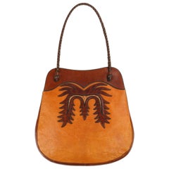WYLY'S c.1970's Leather & Ostrich Handcrafted Southwestern Shoulder Bag Purse