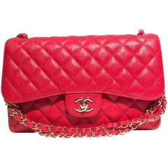 Chanel Super Rare Red Caviar Jumbo Shoulder Bags