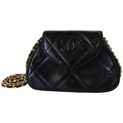 Vintage Rare 1990s Chanel Black Lambskin Quilted Mini Bag