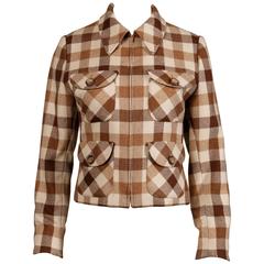1970s Valentino Vintage Brown Wool Plaid Jacket 7