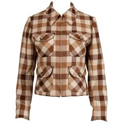 1970s Valentino Vintage Brown Wool Plaid Jacket