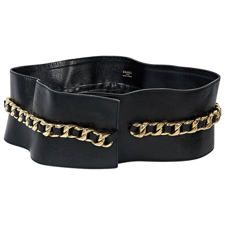 Black Vintage Chanel Wide Leather Belt For Sale at 1stDibs chanel