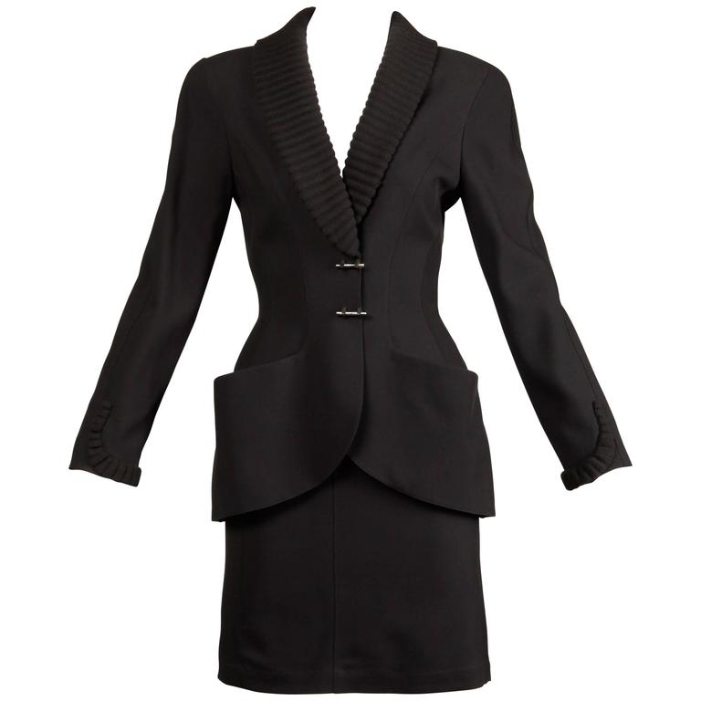 1980s Thierry Mugler Vintage Black Wool Jacket + Skirt Suit 2-Pc Ensemble  For Sale at 1stDibs | vintage thierry mugler, thierry mugler skirt