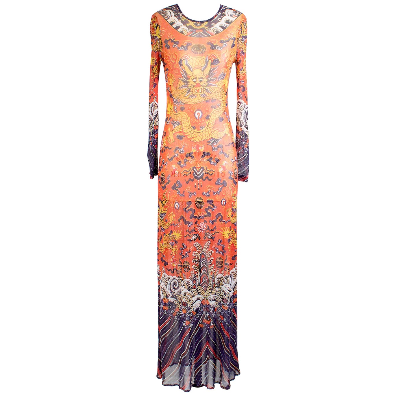 Vivienne Tam Dragon Print Mesh Maxi 
