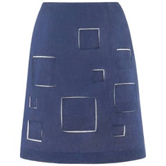 GIVENCHY Couture A/W 1998 ALEXANDER McQUEEN Blue Cotton Square Cut Work Skirt