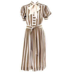 Albert Nipon Silk Striped Retro 2 pc. Dress With Bow