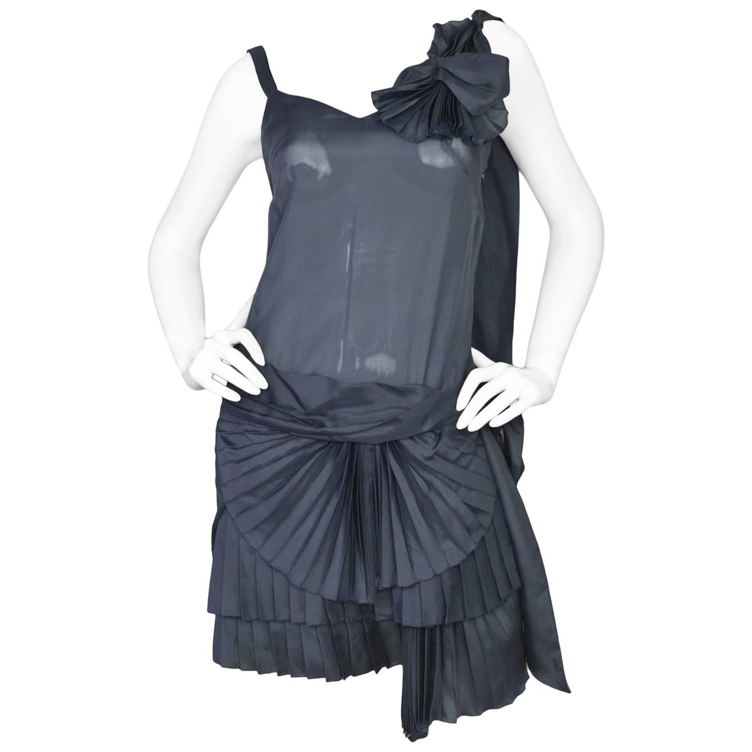 Alexander McQueen Vintage Slate Silk Pleated Ruffle Dress sz IT38