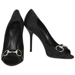 New GUCCI Hollywood Swarovski Crystals Black Satin Shoes Pump Heel It 39.5 - 9.5
