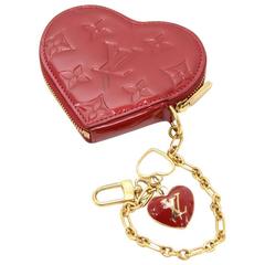 Louis Vuitton, Accessories, Leather Lined Burgundy Vernis Heart Shape  Keychain Zip Money Coin Pouch Vintage