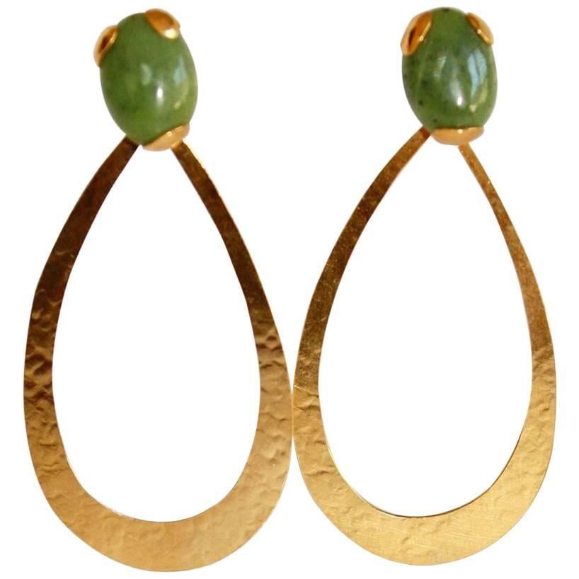 Herve van der Straeten Gilded Brass and Jade Pierced Earrings