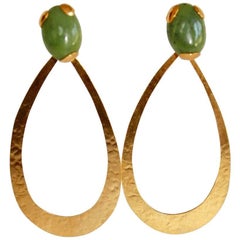 Herve van der Straeten Gilded Brass and Jade Pierced Earrings