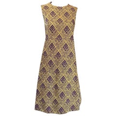 Vintage 1960s Royal Lynne Gold + Purple Metallic Lurex British Hong Kong A Line Dress 