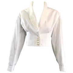 Vintage Azzedine Alaia White Cotton Fitted Cropped Lightweight Corset Jacket 