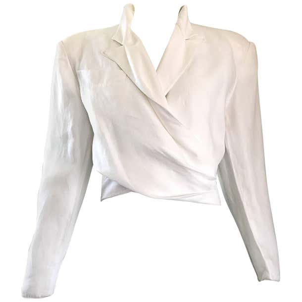 Claude Montana White Linen Avant Garde Vintage Cropped Wrap Jacket ...