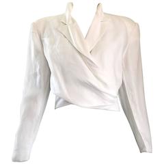 Claude Montana White Linen Avant Garde Vintage Cropped Wrap Jacket, 1980s  