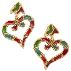 Christian Lacroix Vintage Clips-on Earrings in Gilt Metal, Pearl and Enamel